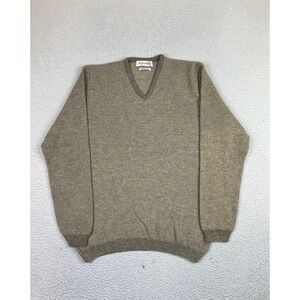 Bonanza Lambs Wool Sweater Mens 40 Beige V Neck Knit Pullover Casual Warm